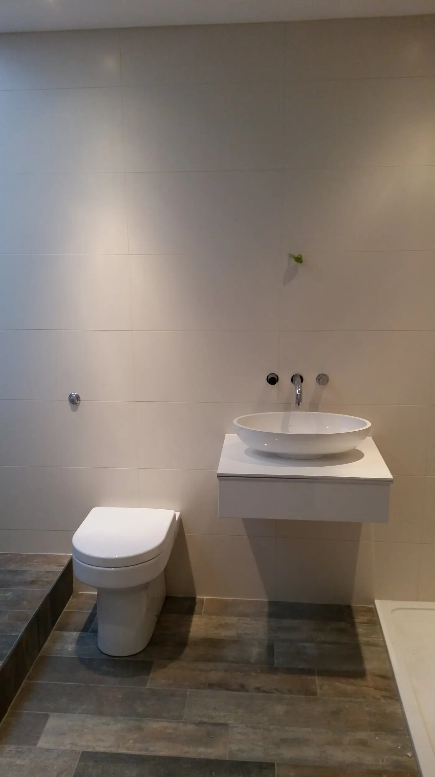 Floating sink next to a modern design bathroom